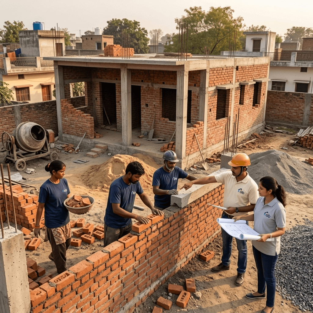 asan banao team supervising a real construction site in India